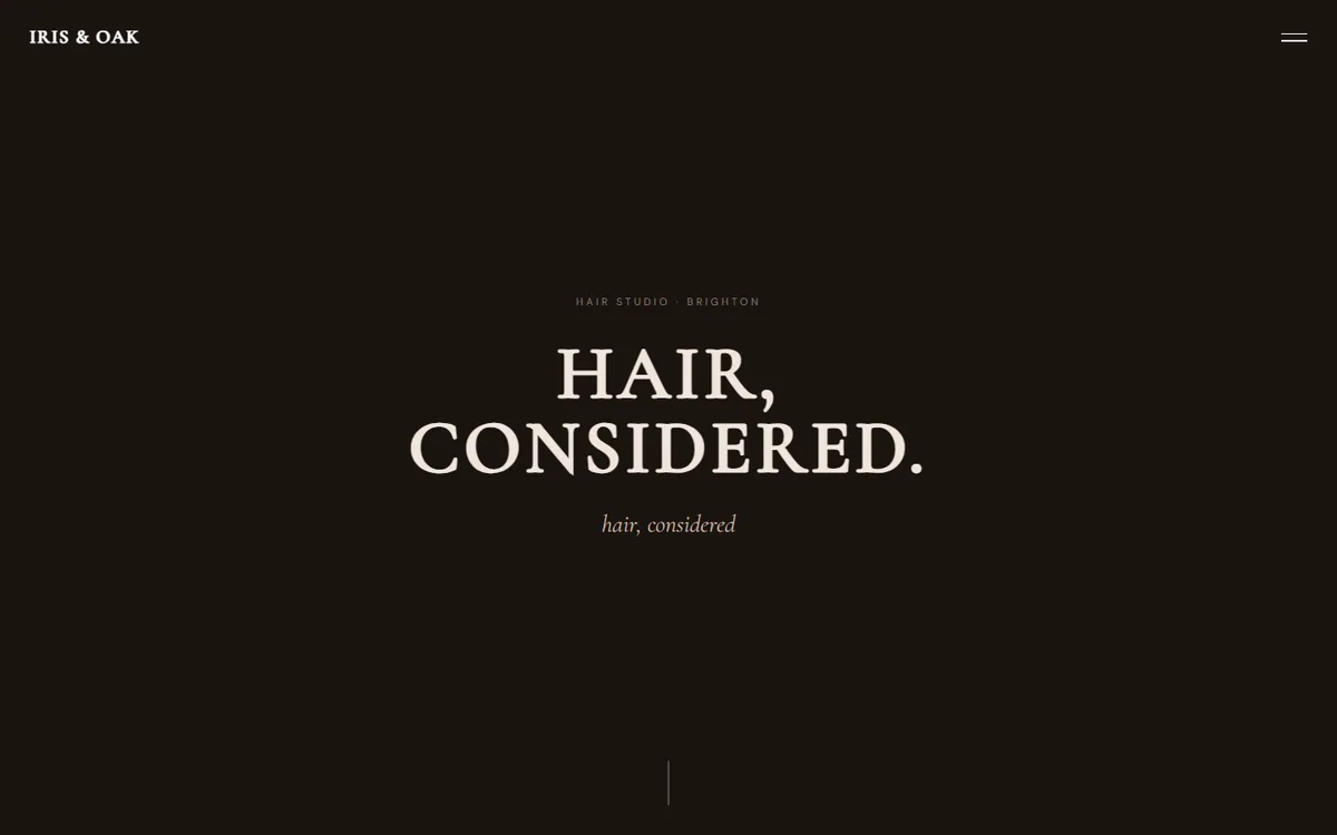 Iris & Oak, Hair studio website