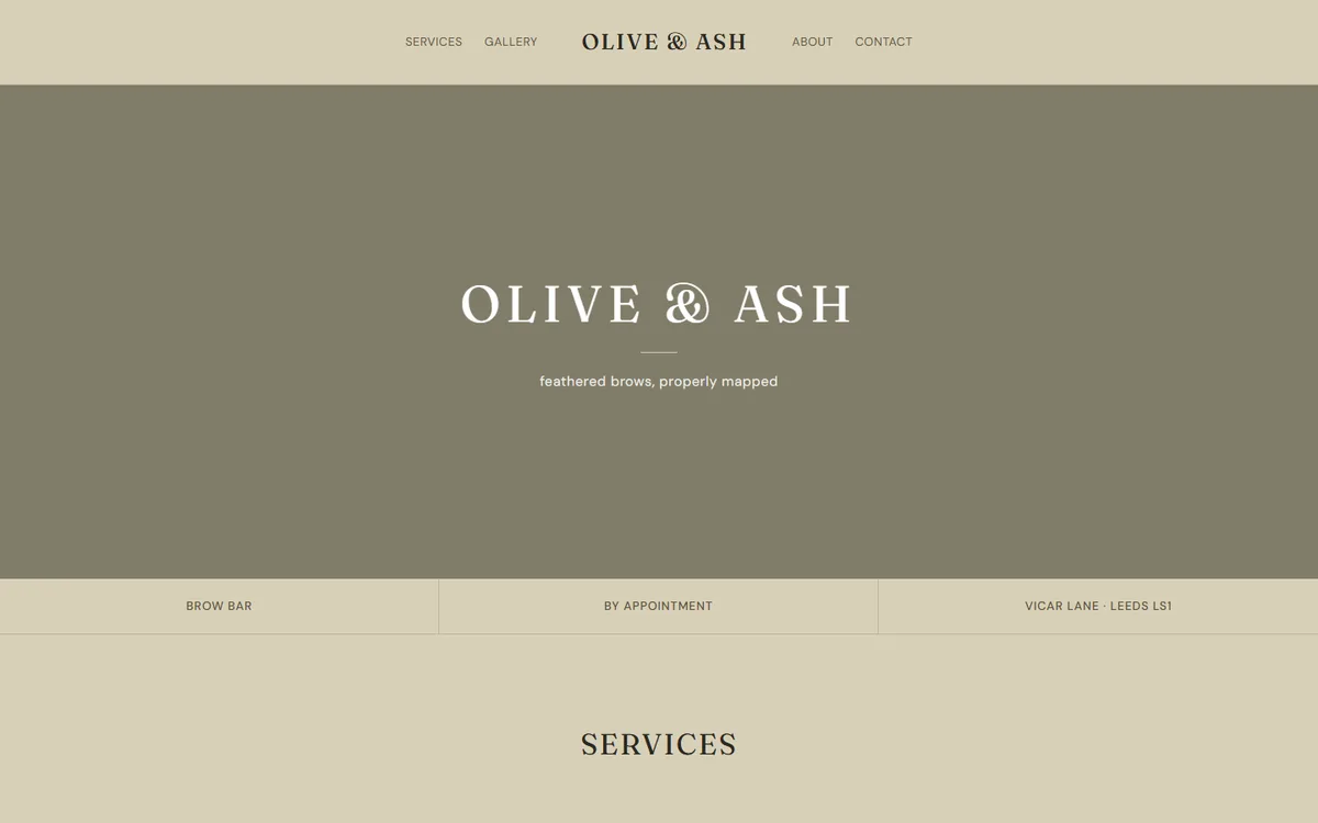 Olive & Ash, Brow bar website
