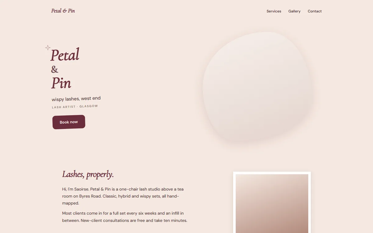 Petal & Pin, Lash artist website