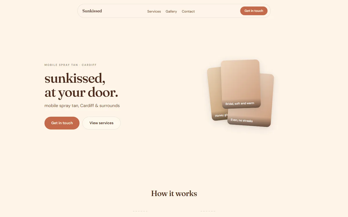 Sunkissed, Mobile spray tan website